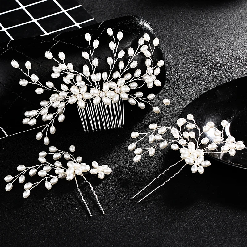 3 шт./упак. розовый золотой цвет жемчужный свадебный гребень для волос зажим