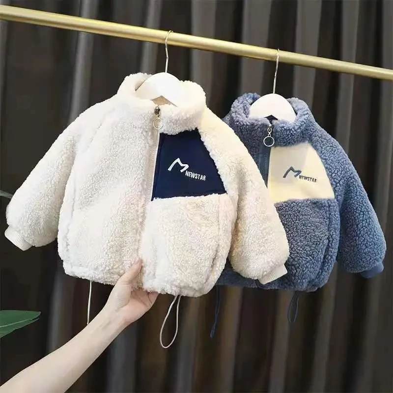 

Boys and Girls Jackets 2021 Autumn and Winter Baby Clothes New Plus Velvet Thickening Lamb Wool Coats Children's Cotton Jackets