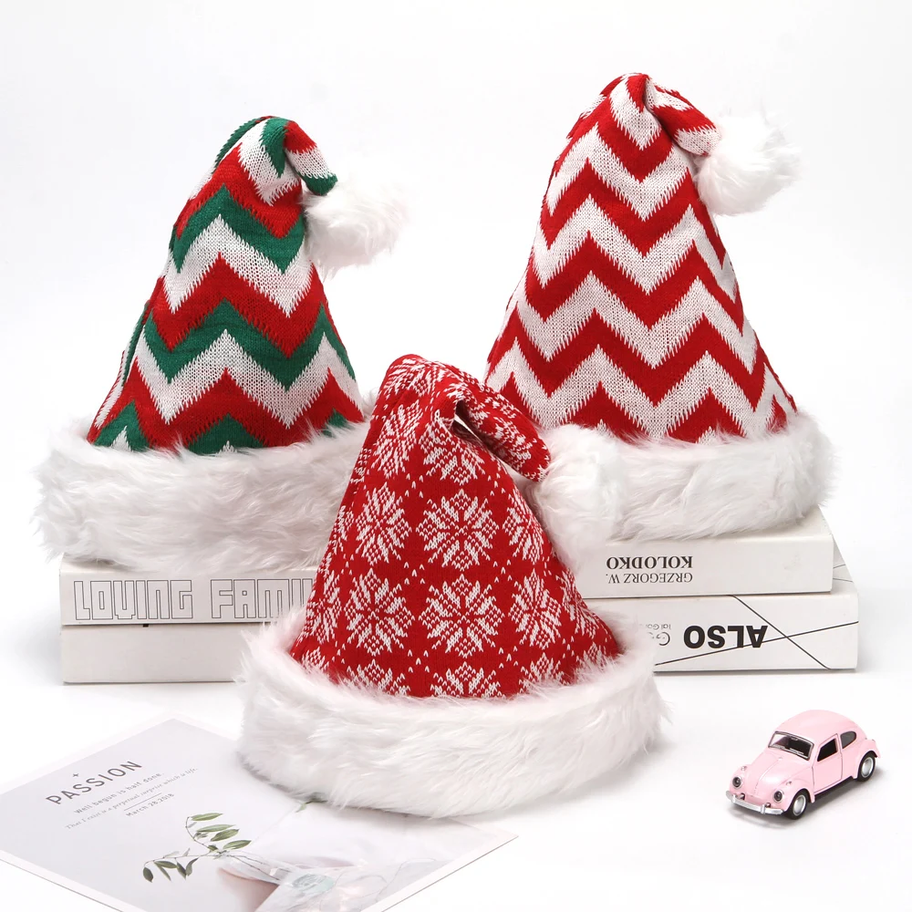

Striped Snowflake Knitted Plush Adult Christmas Hat Holiday Decoration