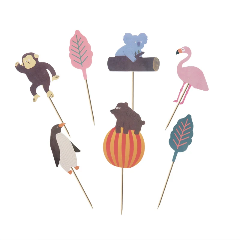 7pcs cake toppers Лесное животное торт топперы джунгли маленькие животные кекс Toppers Для детей день рождения украшения десерт поставки - Цвет: 7pcs cake toppers