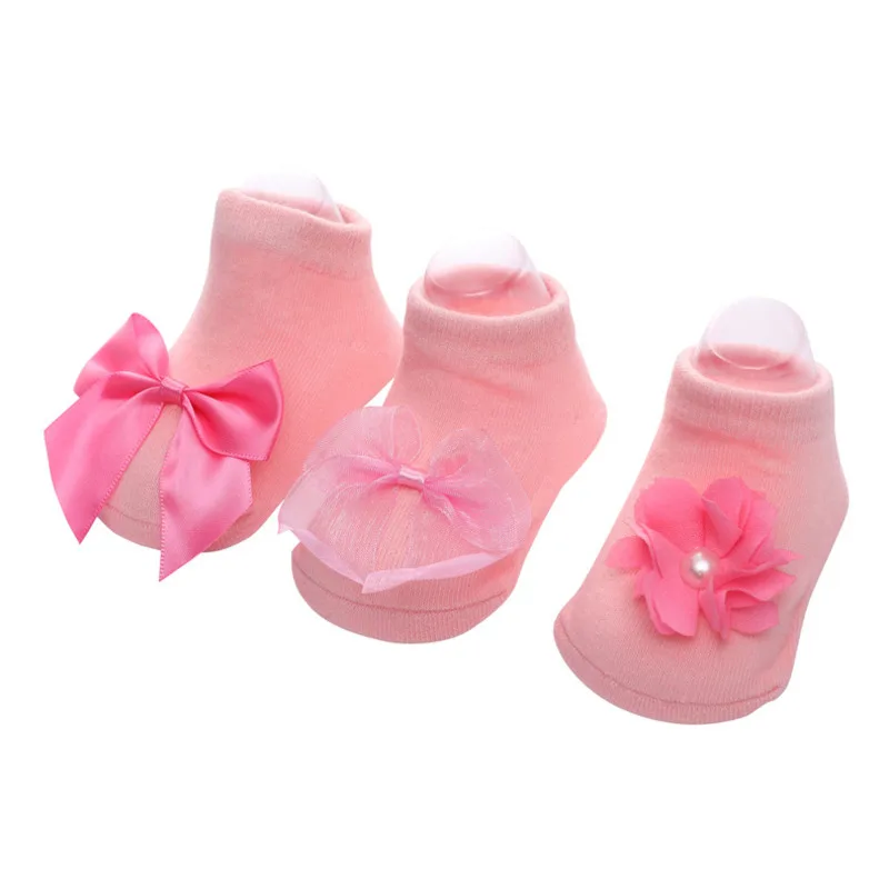 1 пара хлопковых нескользящих носков с цветочным принтом и бантом на шнуровке