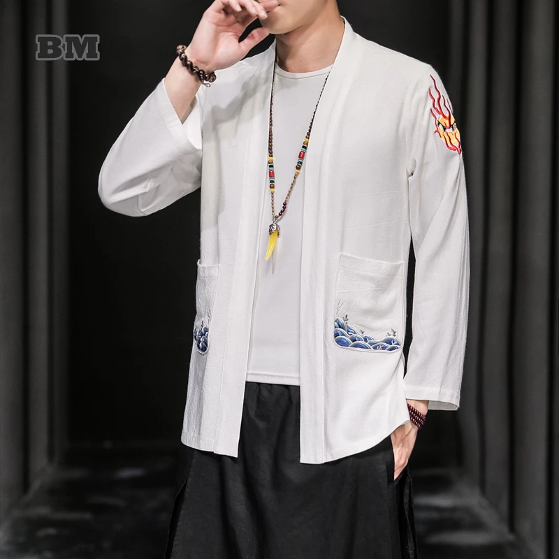 

Chinese Traditional Costumes Plus Size Loose Linen Cardigan Hanfu Japanese Harajuku Thin Coat Men Clothing Taoist Robe Tang Suit