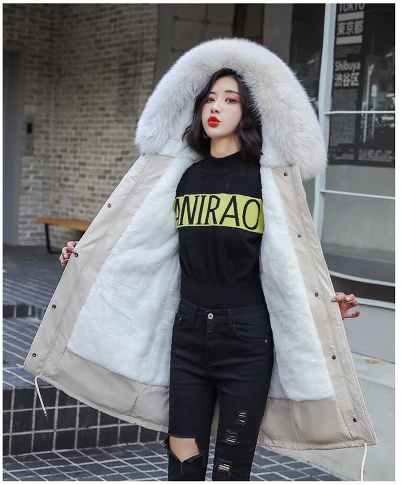 Abrigos Mujer Invierno2019 Длинная женская парка с меховым воротником Повседневная хлопковая стеганая куртка из овечьей шерсти женская верхняя одежда, парки R258