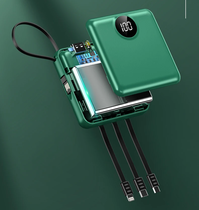 mini powerbank 20000mah built in cable external battery portable charger power bank for mobile phone tablet with digital display free global shipping