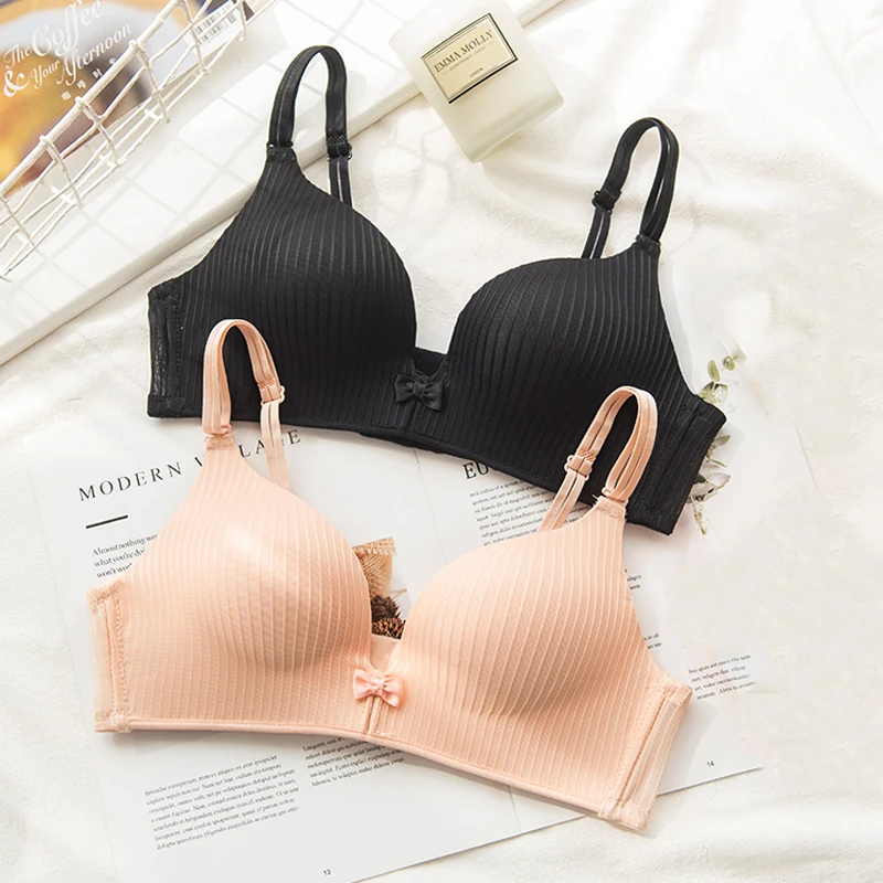 Женский бюстгальтер без косточек Roseheart черный с бантиком пуш-ап | Женская одежда