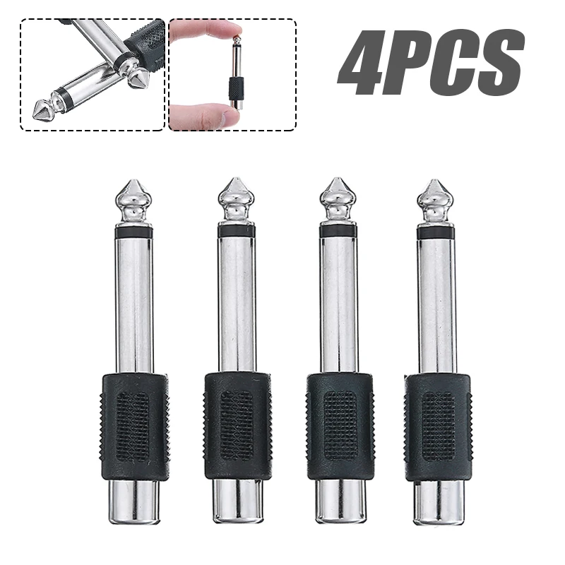 

4pcs Audio Adapter RCA/AV Female Jack to 6.35mm Male Plug to RCA Female Audio Adapters Connectors Plugs for DIY FM Microphone