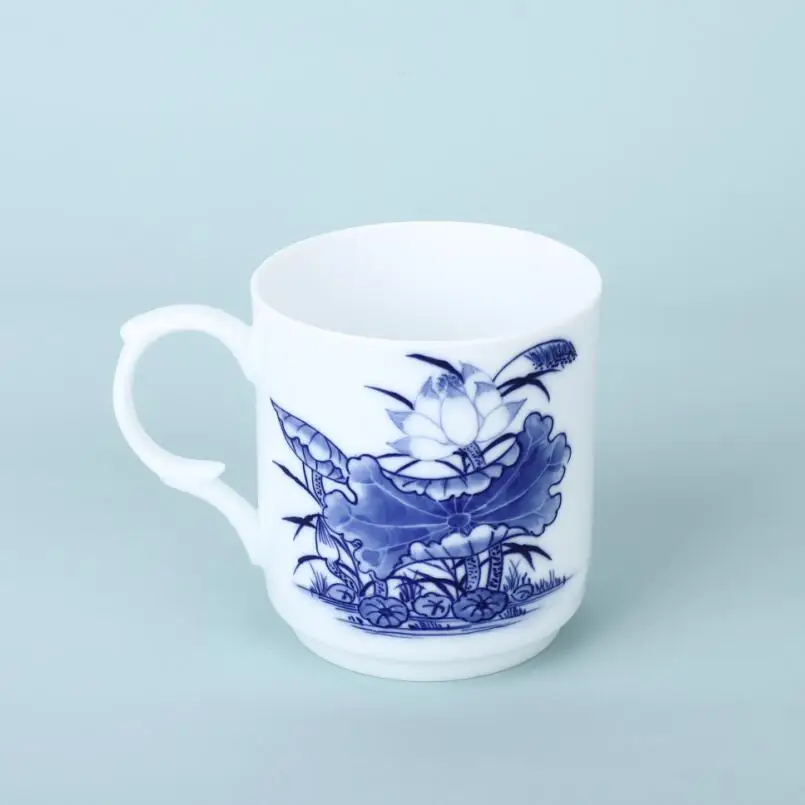 Hand Painted Blue And White Porcelain Cup With Lid Ceramic Office Thin Edge Translucent Mug Classical Oriental 330ML | Дом и сад