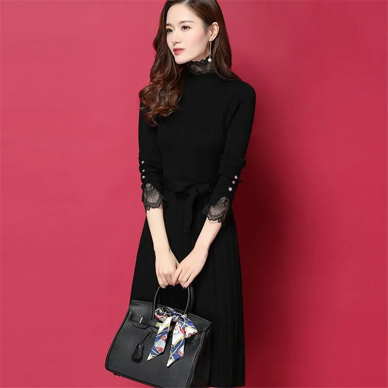 Autumn 2019 new popular female spring and autumn knit dress winter long paragraph over the waist sweater skirt | Женская одежда