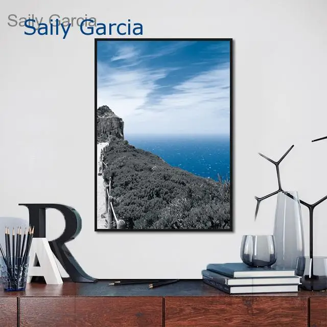 

Nordic Decoration Seaside Mountain Road Landscape Wall Art Colorful Yellow Blue Canvas Decorative Painting for House No Frame