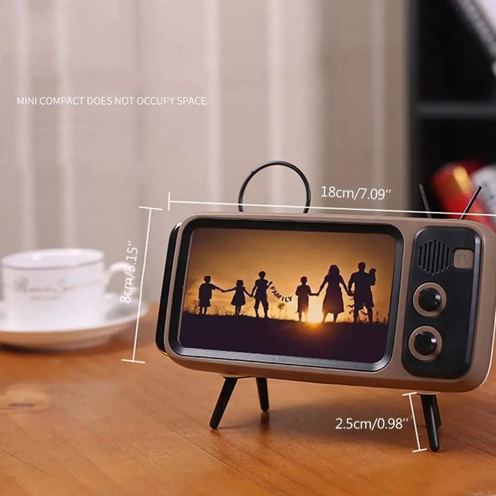 Portable Retro Mini Bluetooth Speaker TV Design Phone Holder BT with Screen Stand 3D Stereo Sound | Электроника