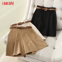 tangada 2021 summer new women elegant solid cotton shorts with belt pockets ol shorts pantalones 7h02