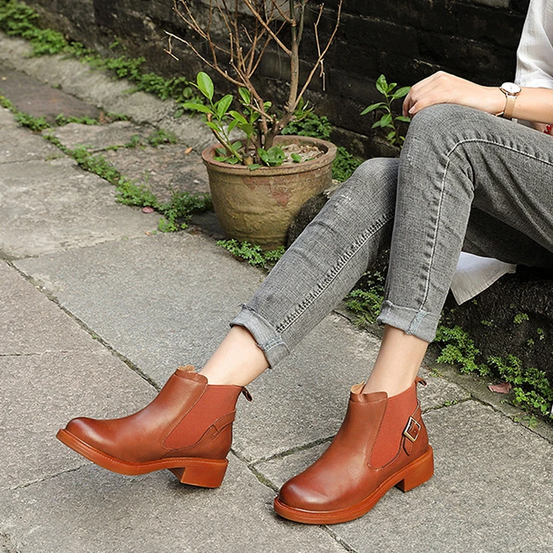 

Женские ботильоны из мягкой кожи, ботинки на среднем каблуке, весна-осень, 2019