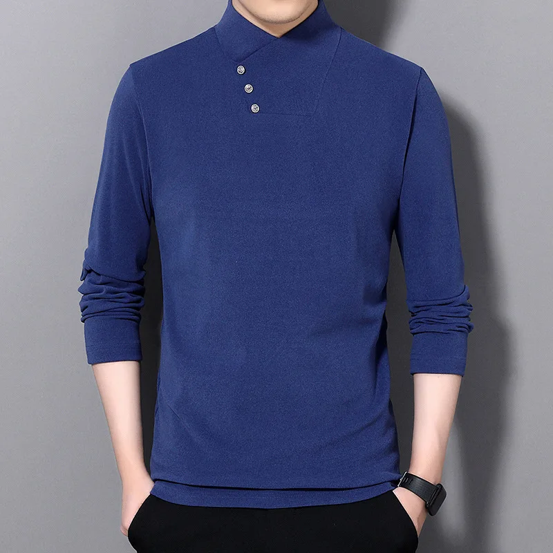 Мужская приталенная футболка Повседневная однотонная флисовая с длинным