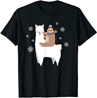 

Sloth Riding Llama Funny Christmas T Shirt Scarf Santa Hat T-Shirt