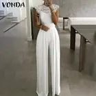 2022 женские летние комбинезоны VONDA, женские повседневные кружевные комбинезоны с широкими штанинами, комбинезон, пикантные Свободные Комбинезоны без рукавов с круглым вырезом