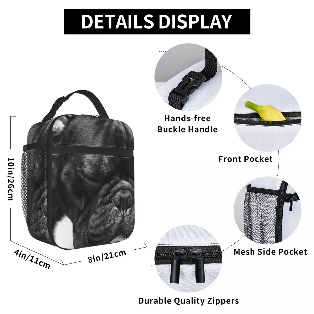 

Melancholic French Bulldog Lunch Bag for Women Men Large Insulated Lunch Box with Water Bottle Holder and Pockets