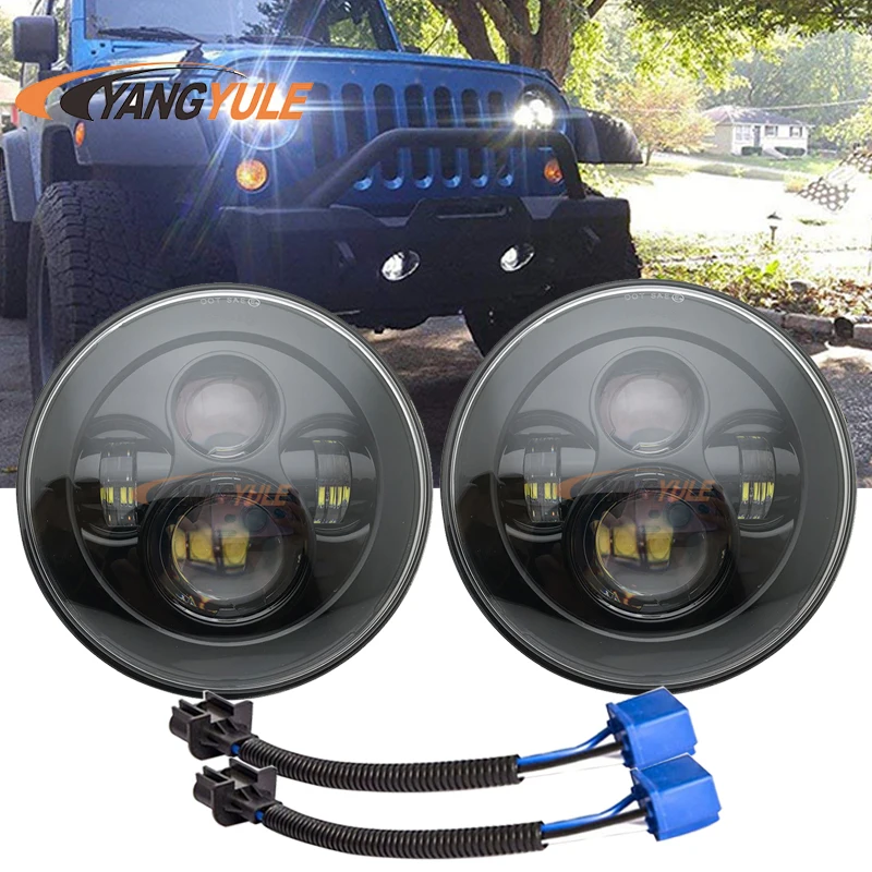 2X7 дюймов круглый светодиодный фары проекционный комплект фар для Jeep Wrangler JK TJ LJ lada niva 4x4 suzuki samurai Hummer H1 H2