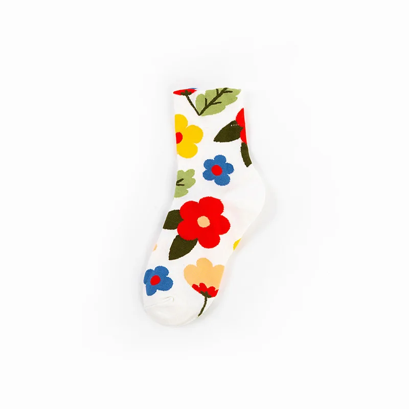 

Korean Fashion Women's Socks Cute Colourful Flower Socks Soft Breathable Cotton Sock For Girls Beautiful Long Stocking Happy Sox