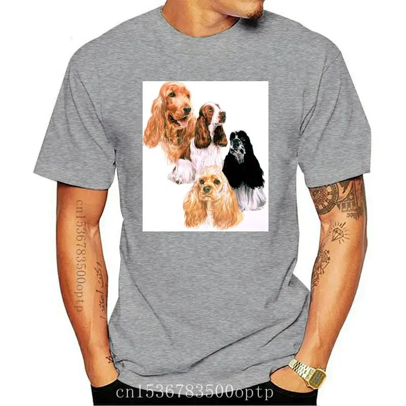 

Дизайнерская Летняя мужская футболка с коротким рукавом 2021 2021 кокер-спаниель с коллажем английской и американской собаки белые топы для ма...