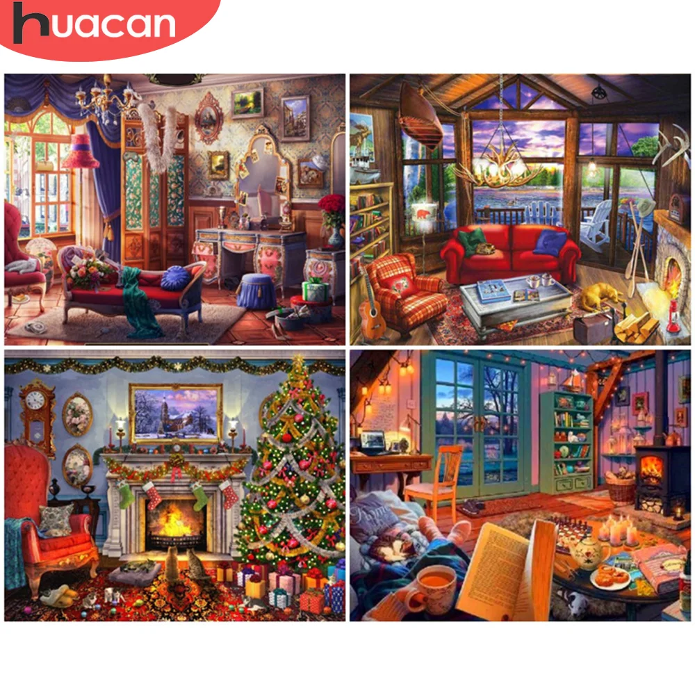 

HUACAN Paint By Numbers House Landscape Oil Painting Art Gift DIY Pictures By Number Christmas Tree Kits Home Decor