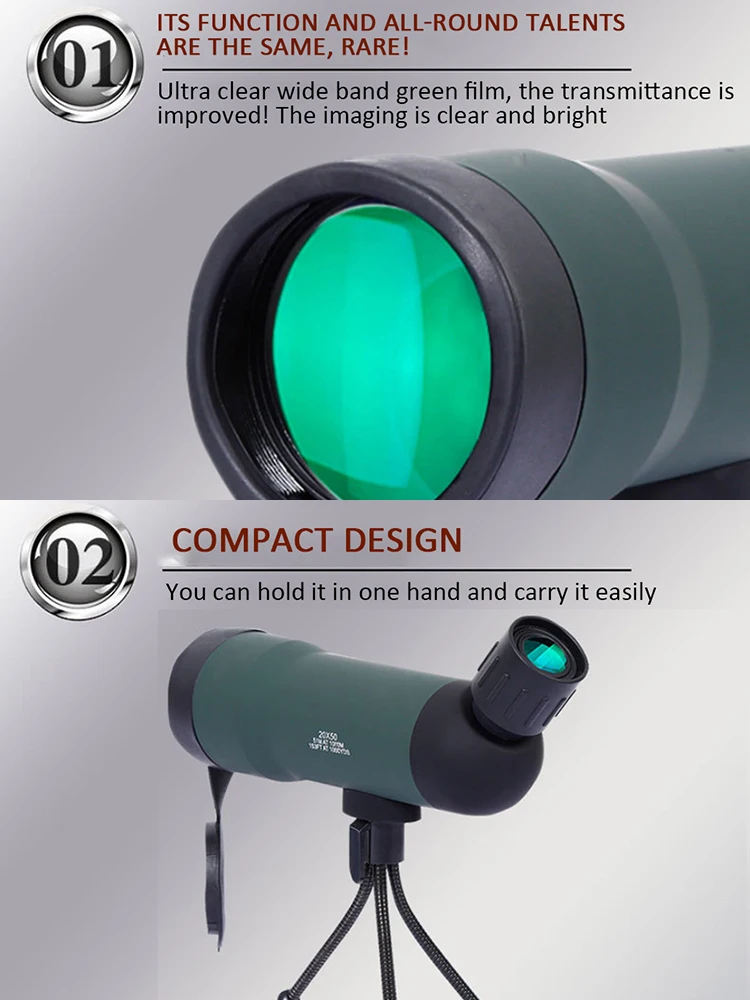 Зрительная труба 20x50 монокулярный Телескоп оптический объектив призматический