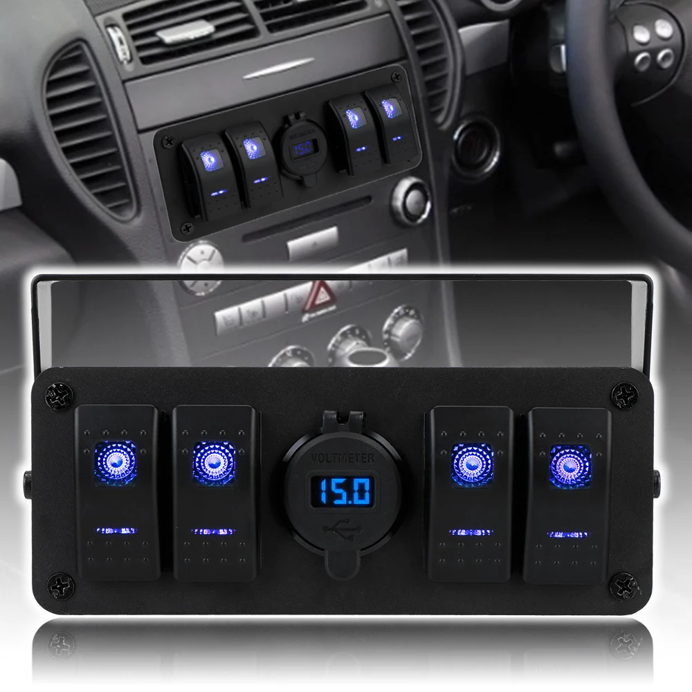 

LED Voltmeter for Car Marine Caravan RV Dual USB Port Waterproof Controller Box 12/24V 4 In 1 ON-OFF Toggle Switch Panel