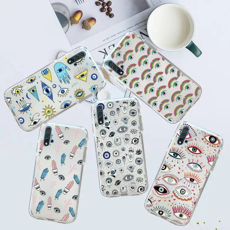 

Lucky Eye Blue Evil Eye Print Hard Phone Case Transparent for Huawei honor P mate 40 20 30 10 50 i 9 x mate pro lite 8a