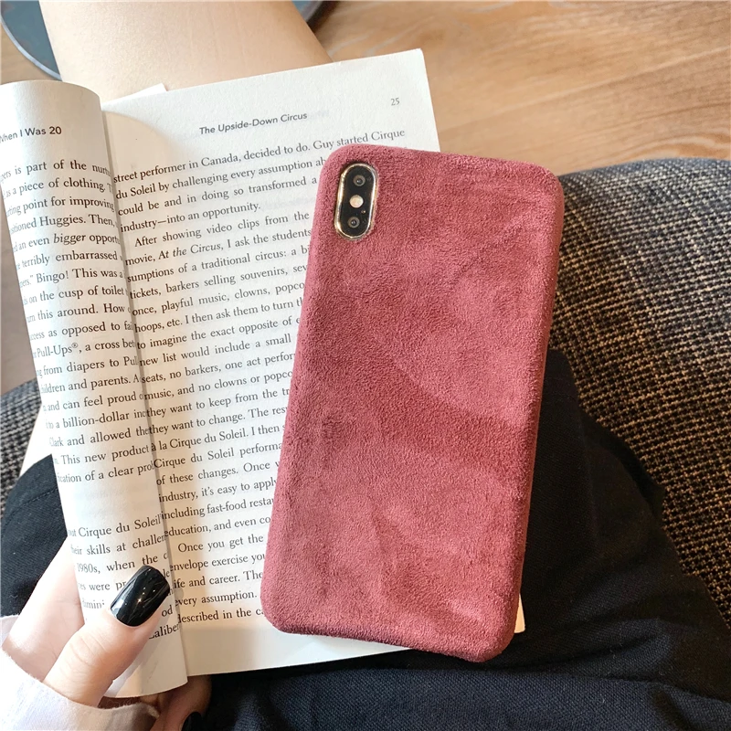 Winter Warm Plush Phone Case For iPhone 7 8 Plus 11 Pro X XR XS Max Furry Cloth Plain Soft PU Back Cover |