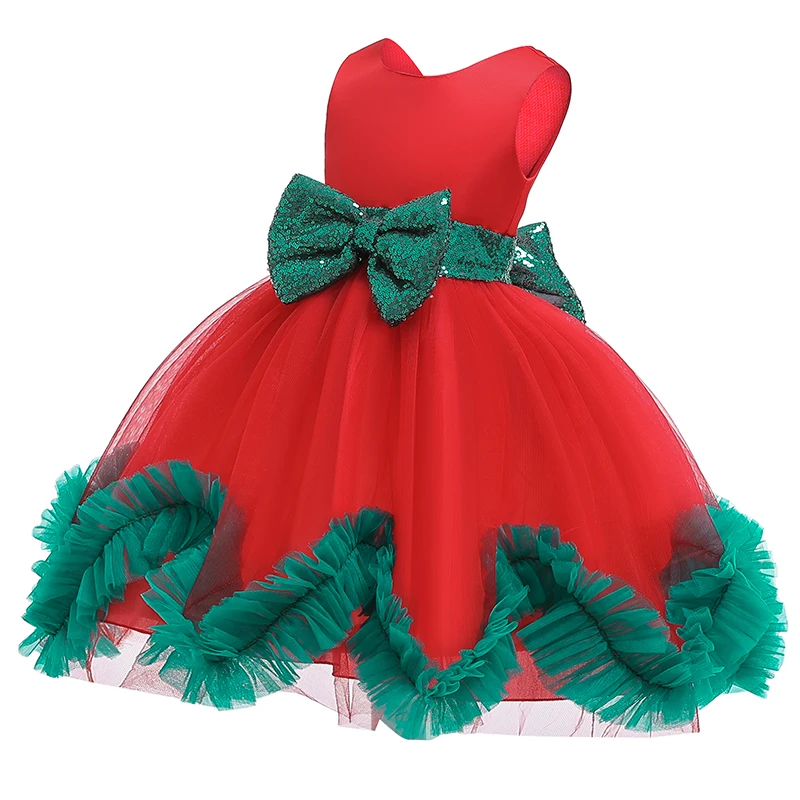 

Christmas Girls Dress Mesh Bow Dress For Girls Santa Claus Cosplay Party Carnival 3-8Y Cute Children Princess Evening Dresse