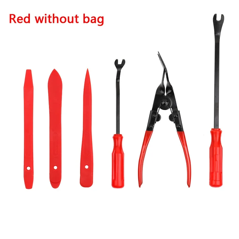 No bag-red 19 шт. портативная Автомобильная Радио-панель, дверной зажим, панель, Отделка приборной панели, инструменты для удаления звука, установщик, набор инструментов для ремонта автомобиля-Стайлинг - Название цвета: No bag-red