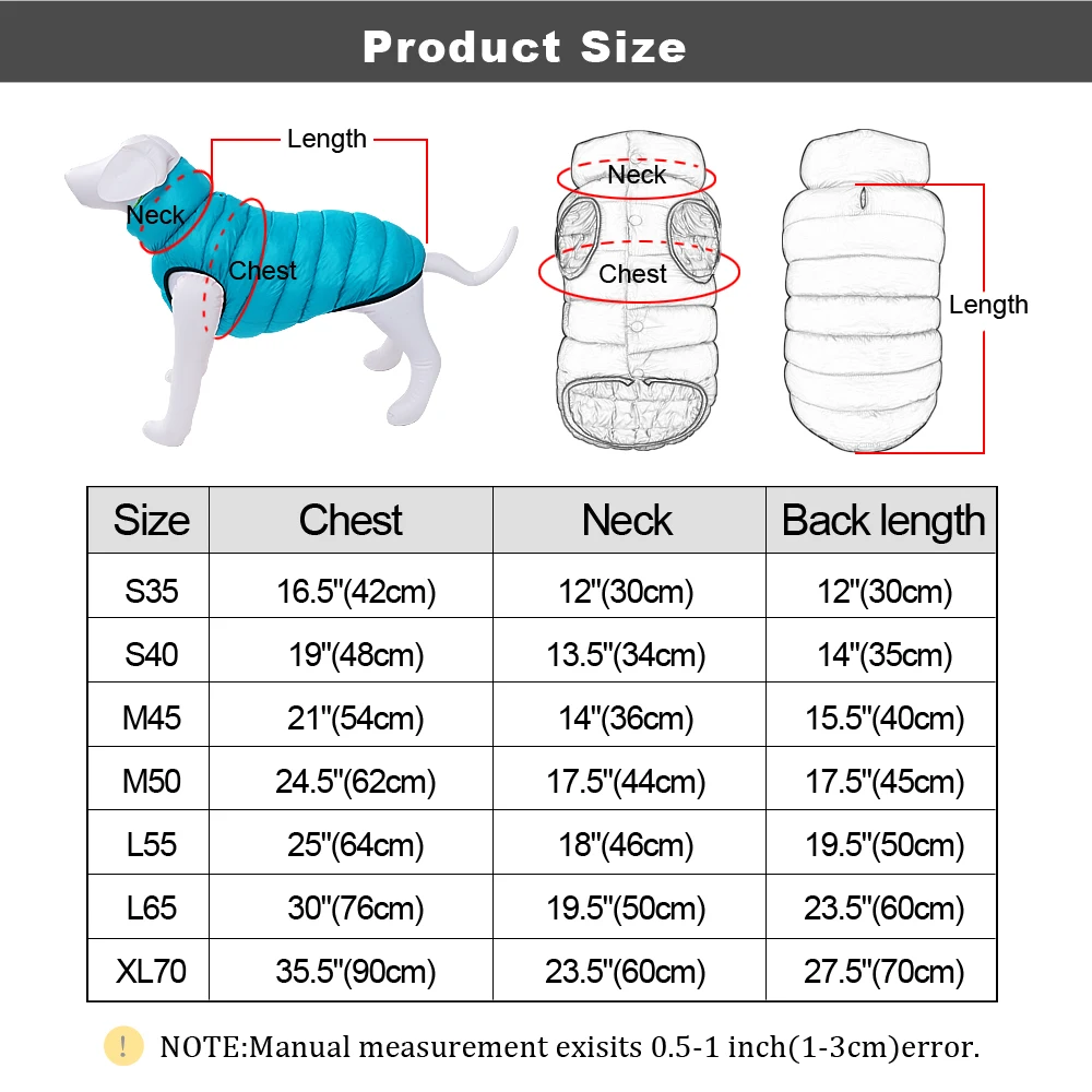 

Warm Winter Dog Clothes Vest Reversible Dogs Jacket Coat 3 Layer Thick Pet Clothing Waterproof Outfit for Small Large Dogs