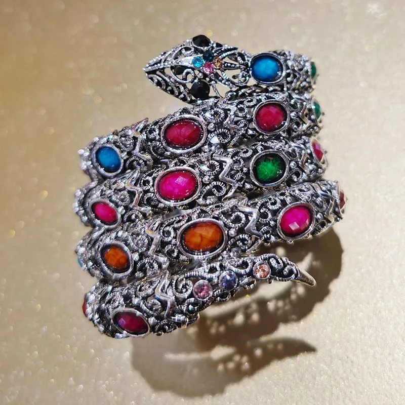 Винтажные Панк Стразы в виде животных хип-хоп кристалл змея браслеты и Ретро Змея