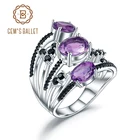 Женское балетное кольцо GEM'S BALLET, 3,42 карат, Овальный натуральный аметистовый драгоченный камень, тройные кольца на палец из стерлингового серебра, подарок, ювелирные украшения