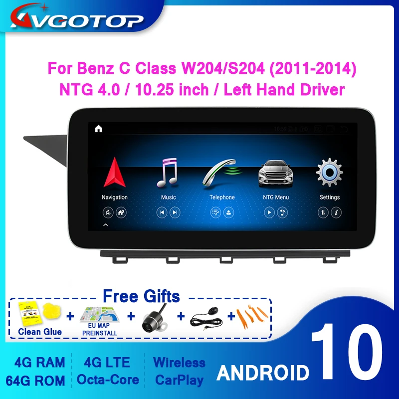 AVGOTOP большой экран Android 10 GPS автомобильный Радио dvd-плеер для MERCEDES-BENZ c-класса W204/S204