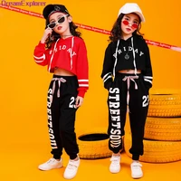 girls hip hop hoodie 2 pcs set kids sweatshirt jogger pant street dance child outfits teenage crop streetwear costumes clothes