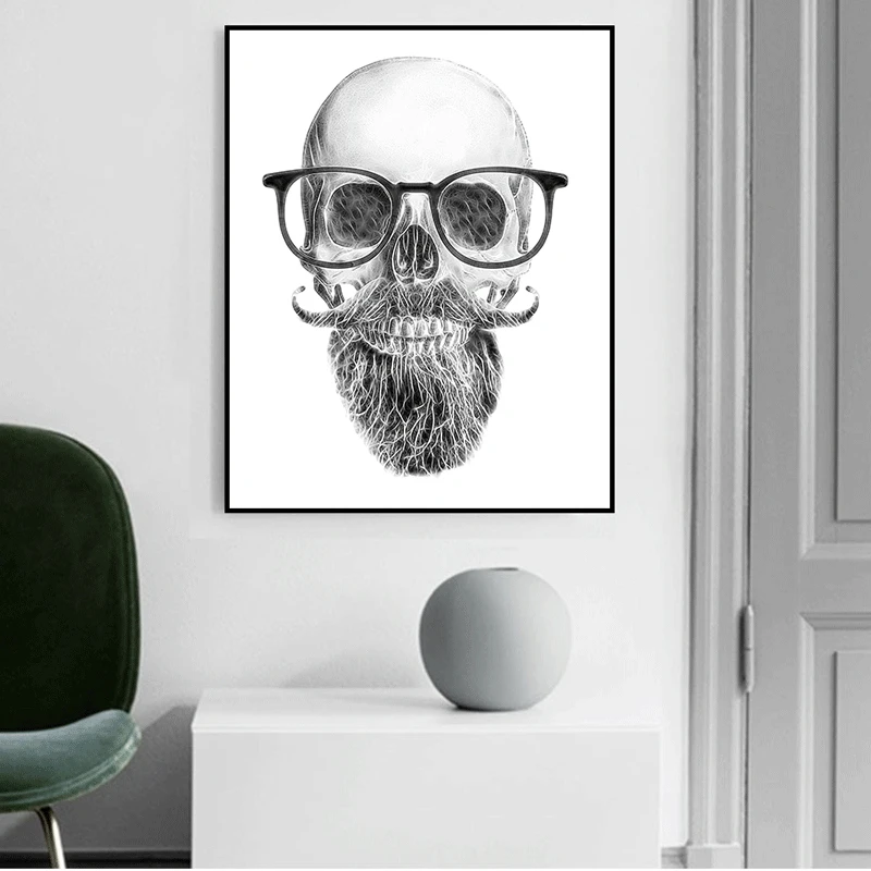 Стильная Картина на холсте Morderm Cool Scull Man постер для украшения гостиной дома