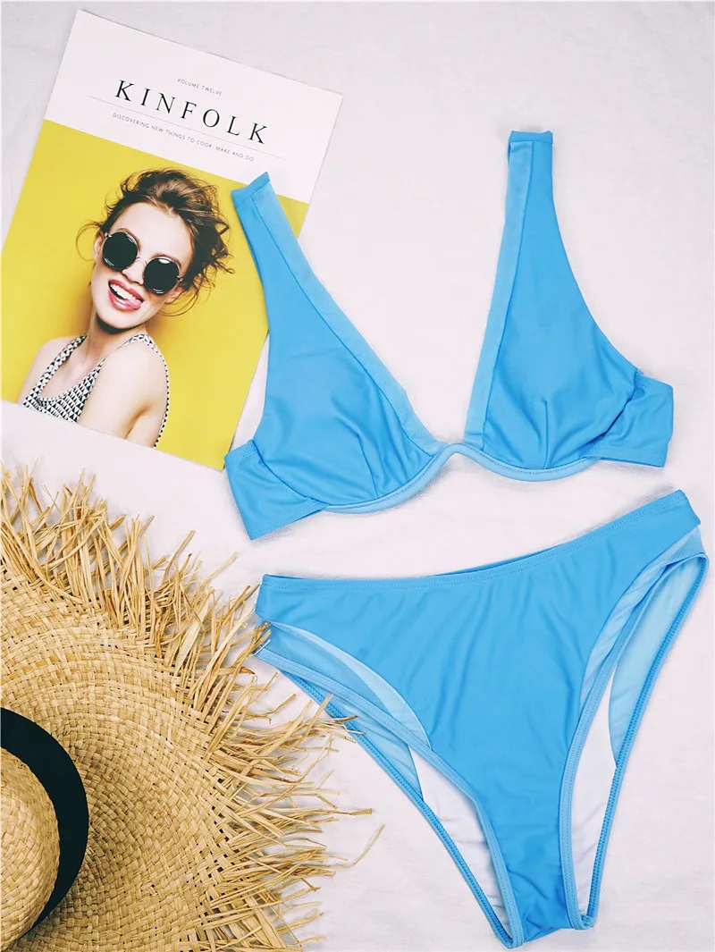 Женский комплект бикини 2020 летний сексуальный купальник женский однотонный