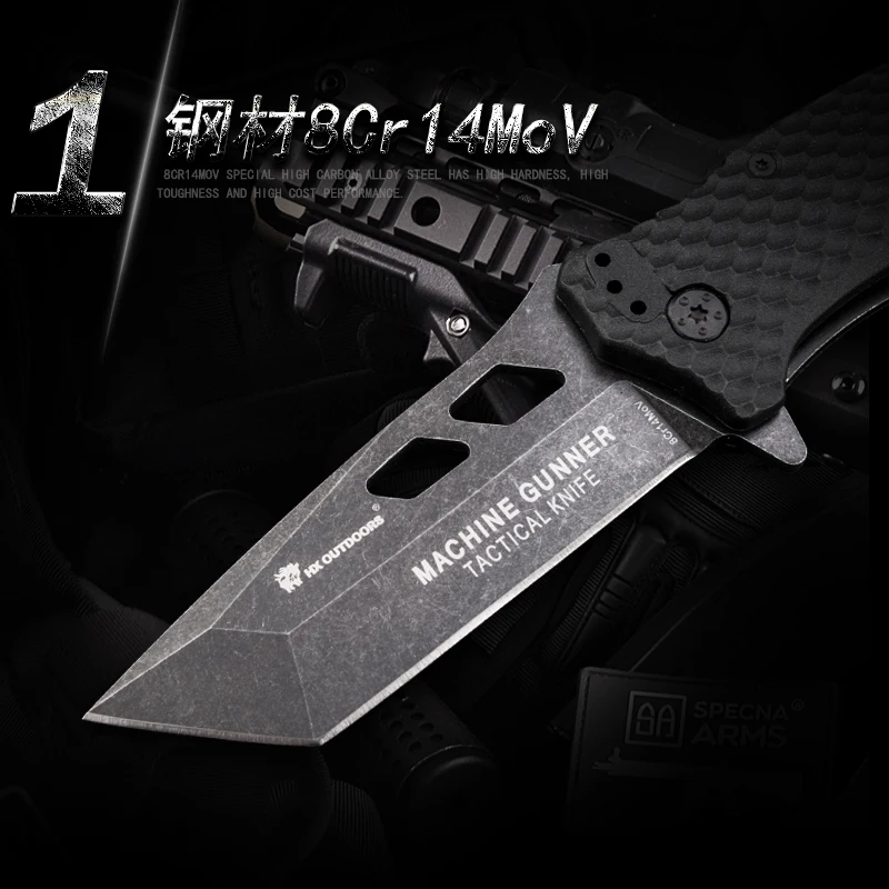 

HX DOTDOORS ZD-029 G10 handle 8CR14MOV blade camping high sharp survival folding knife, outdoor self-defense knife