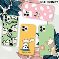 cute animal cow phone case green candy color for iphone 11 12 13 mini pro xs max 8 7 6 6s plus x se 2020 xr