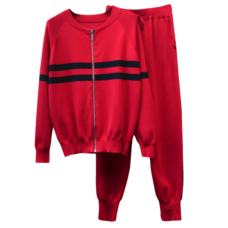 Amolapha Женский вязаный свитер на молнии кардиганы + брюки комплект одежды осень