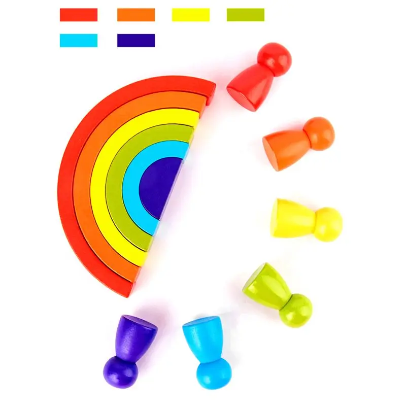 

Diy Children'S Wooden Rainbow Toy Creative Wood Rainbow Stacked Balance Blocks Baby Toy Montessori Educational Toys For