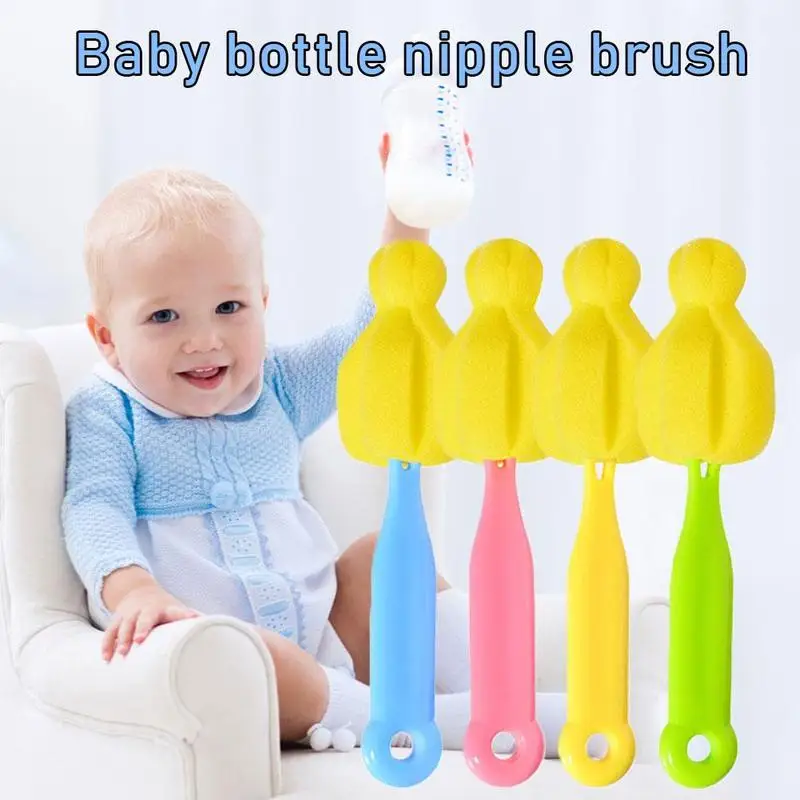 

4pc Baby Sponge Pacifier Brush Universal Feeding Bottle Cleaning Brush Detachable High-density Porous Sponge Baby Feeding Supply