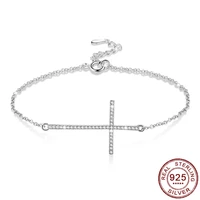 925 sterling silver jesus christian cross bracelets trendy simple design micro pave zircon cz religious jewelry adjustable chain