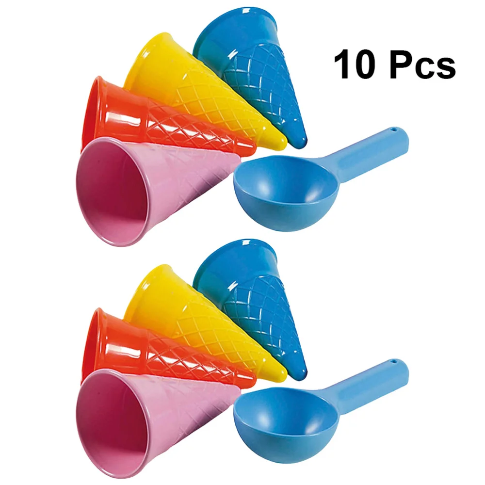 

10pcs Beach Toys Seaside Sand Ice Cream Cones and Scoop Outdoor Toys for Children Kids (Random Color)