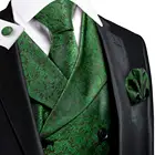 Привет-галстук зеленый твердый Цветочный Пейсли Шелковый мужской тонкий жилет галстук набор для костюма платье свадьба 4 шт жилет галстук Hanky запонки набор