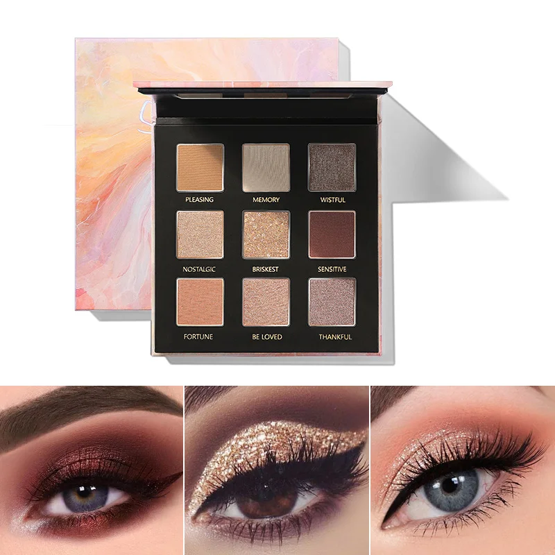 Pudaier 9 цветов Тени для век Pallete Sunset Polar Light Milky Way Serices Профессиональный матовый блеск Палетка теней для глаз - Цвет: Sunset glow