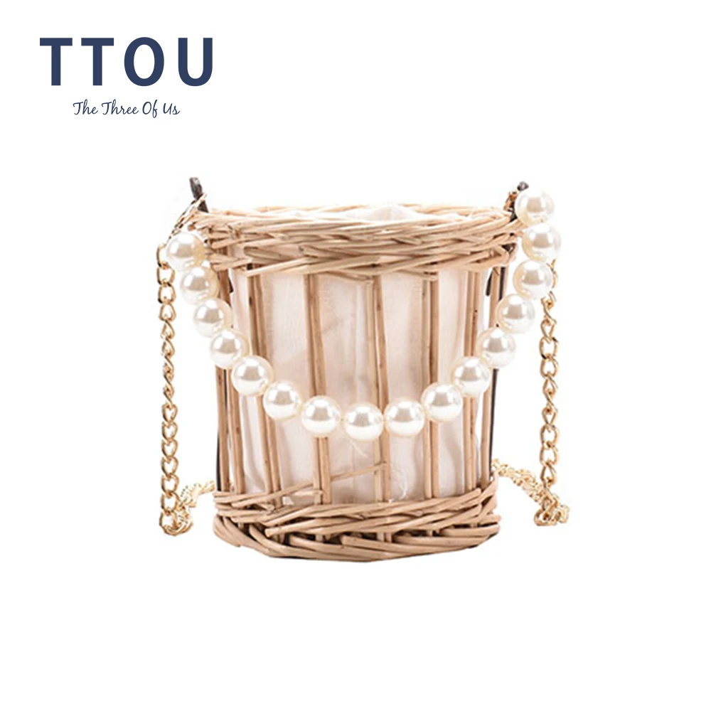 

Straw Bag 2021 New Fashion Beading Chain Female Shoulder Bag Summer Travel Beach Bag Luxury Weave Handbags Women Bags Designer