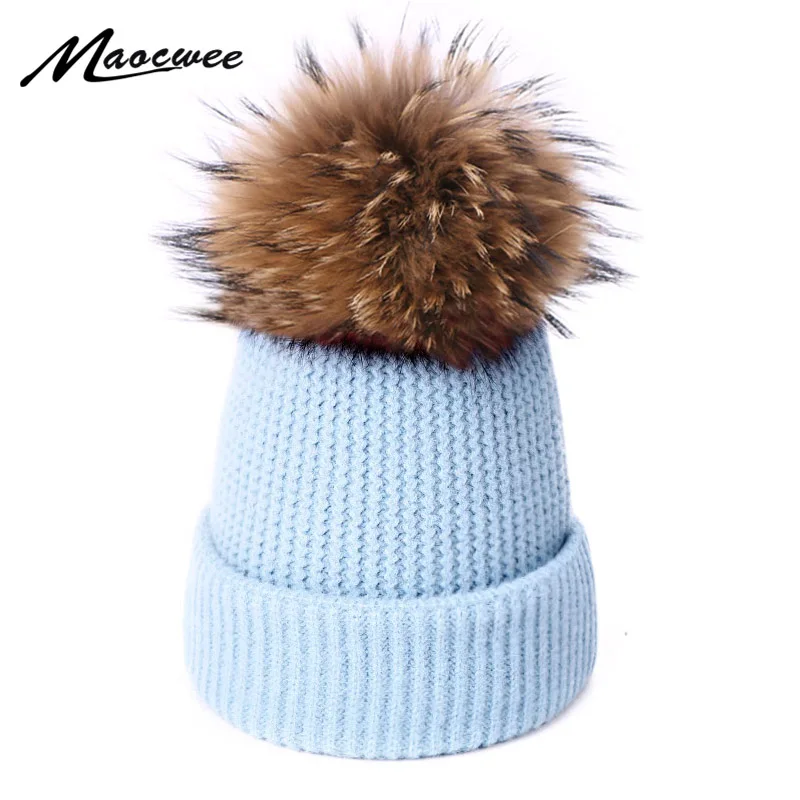 

Women Winter Hat Wool Knitted Beanies Cap Real Natural Fox Fur Pompom Solid Color Hats Solid Colors Gorros Female Causal Hat