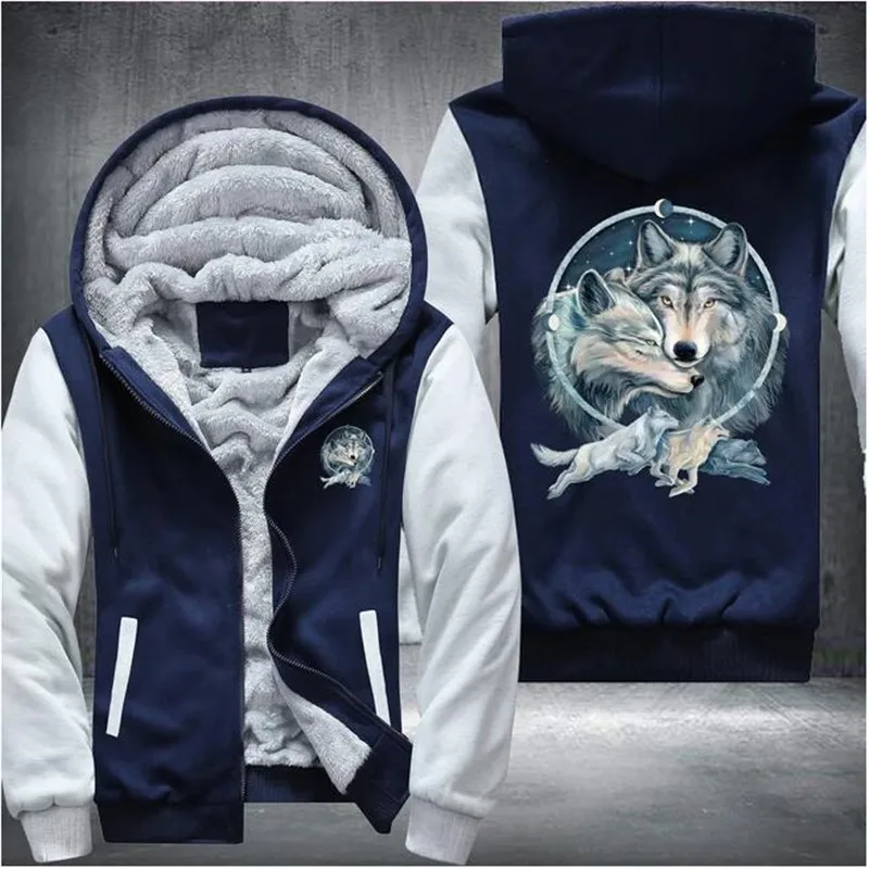 

Wolf Dreamcatcher Fleece Mens Winter Hoodies Male Harajuku Casual Sweatshirts Hooded Zipper Warm Sportswear Thicken Warm Outwear