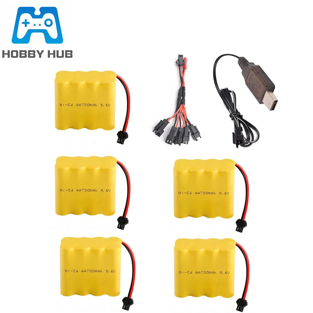 

9.6v 700mah NiCD Battery and 9.6v Charger set for RC toys car boats Tank truck Guns Parts AA Ni-CD 9.6v Rechargeable Battery